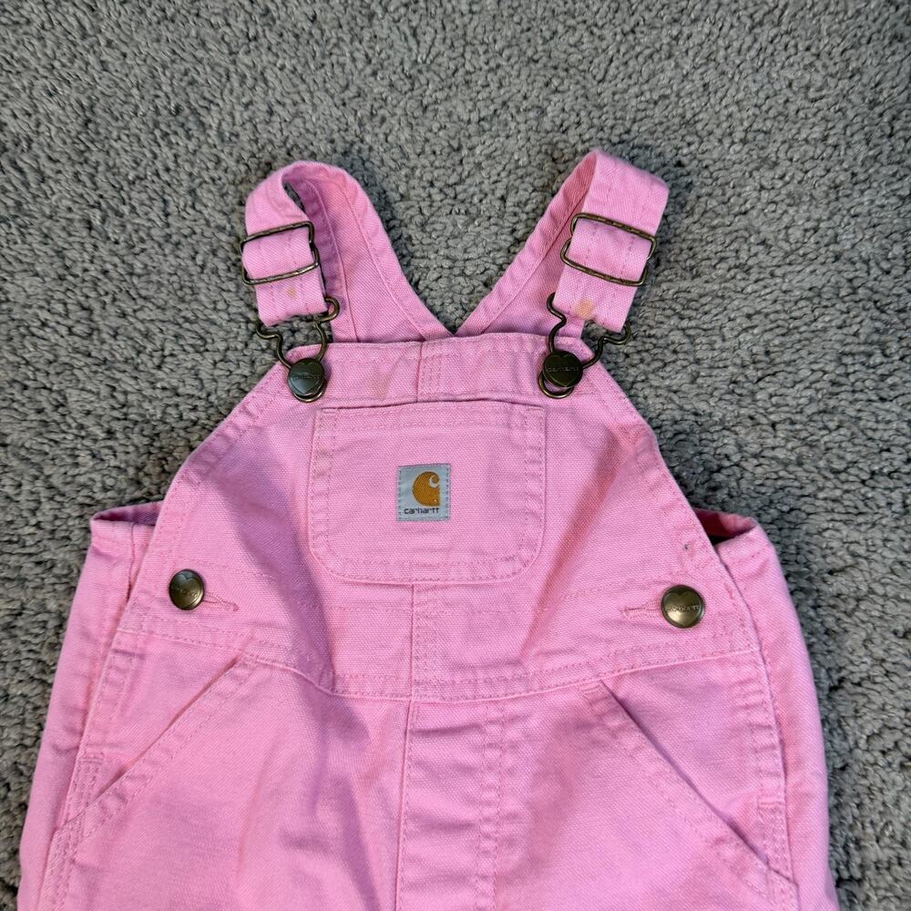 Carhartt Overall Girls 9-12 Months Pink Adjustable Canvas Buckle One-Piece - Picture 3 of 9